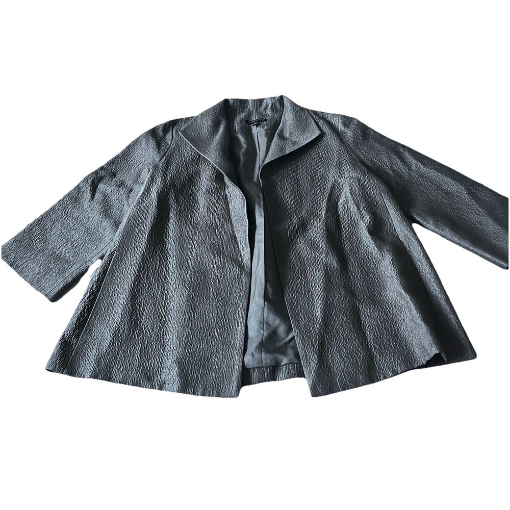 Eileen Fisher Textured Silk Open Front Jacket Women’s XS Blazer Gray